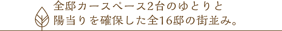 全邸カースペース2台のゆとりと陽当りを確保した全16邸の街並み。